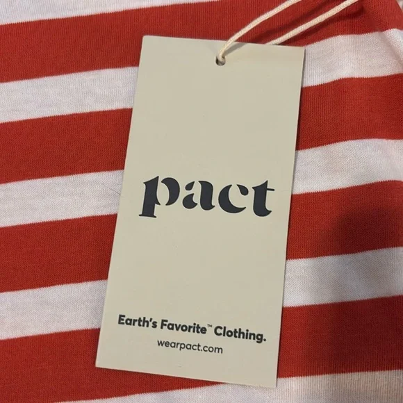 Pact Softspun V-Neck Tee in Palisade (Red-Orange & White Stripes). Size S. NWT - Picture 7 of 9